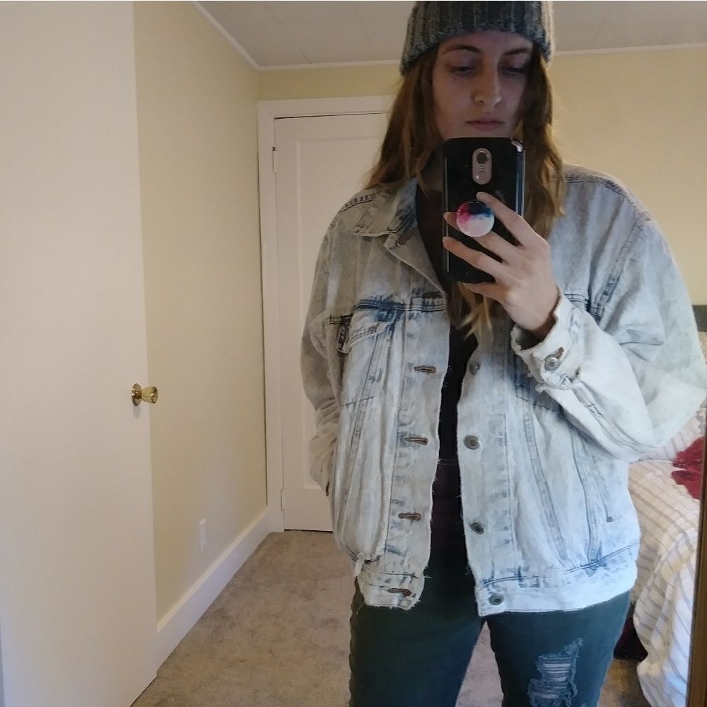 Vintage Acid Wash Distressed Ripped Denim Jacket